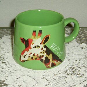 OpalHouse  "WHAT'S UP?" Giraffe Green Porcelain Mug, EUC